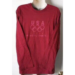 USA Olympics Official Long Sleeve T-shirt M Burgundy 100% Cotton
